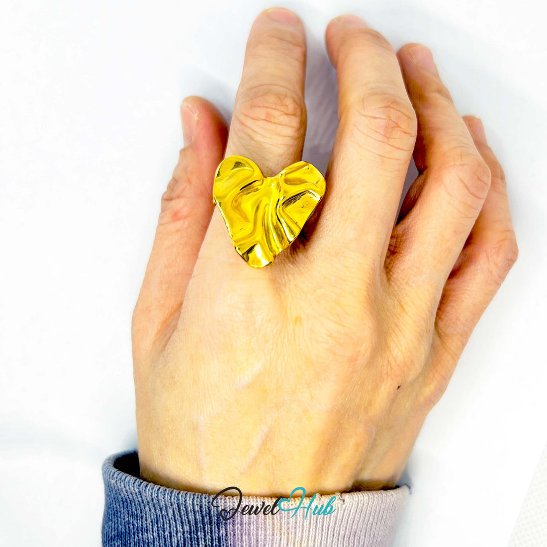 Gold Plated 🌀 Foldform Sculptural Ring · Zinc Alloy · UK R · US 9 · Abstract Statement - JewelHub.co.uk