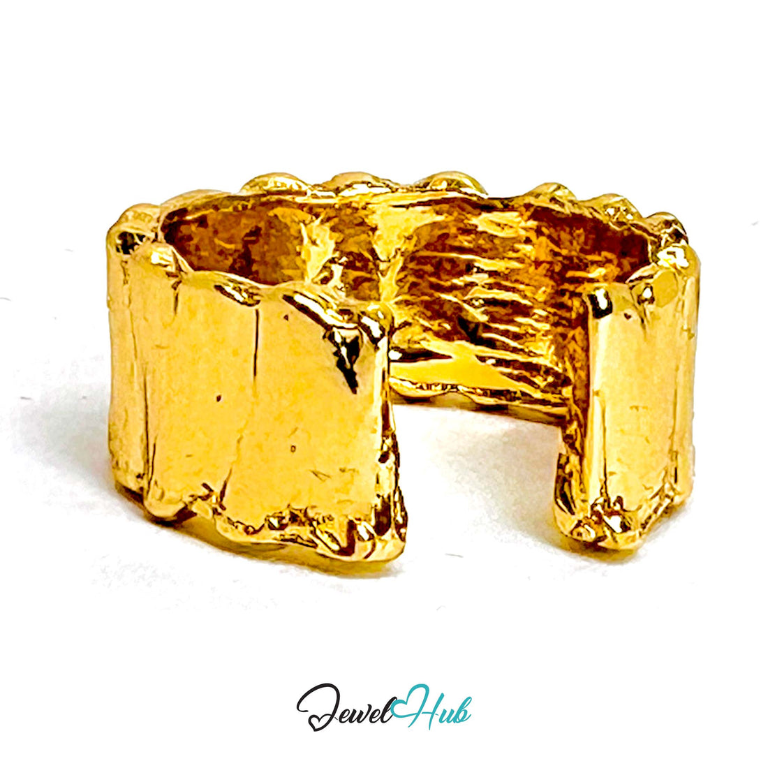 Scalloped Gold - Plated Ring – Artisan Texture Band for Teens & Trendsetters - JewelHub.co.uk