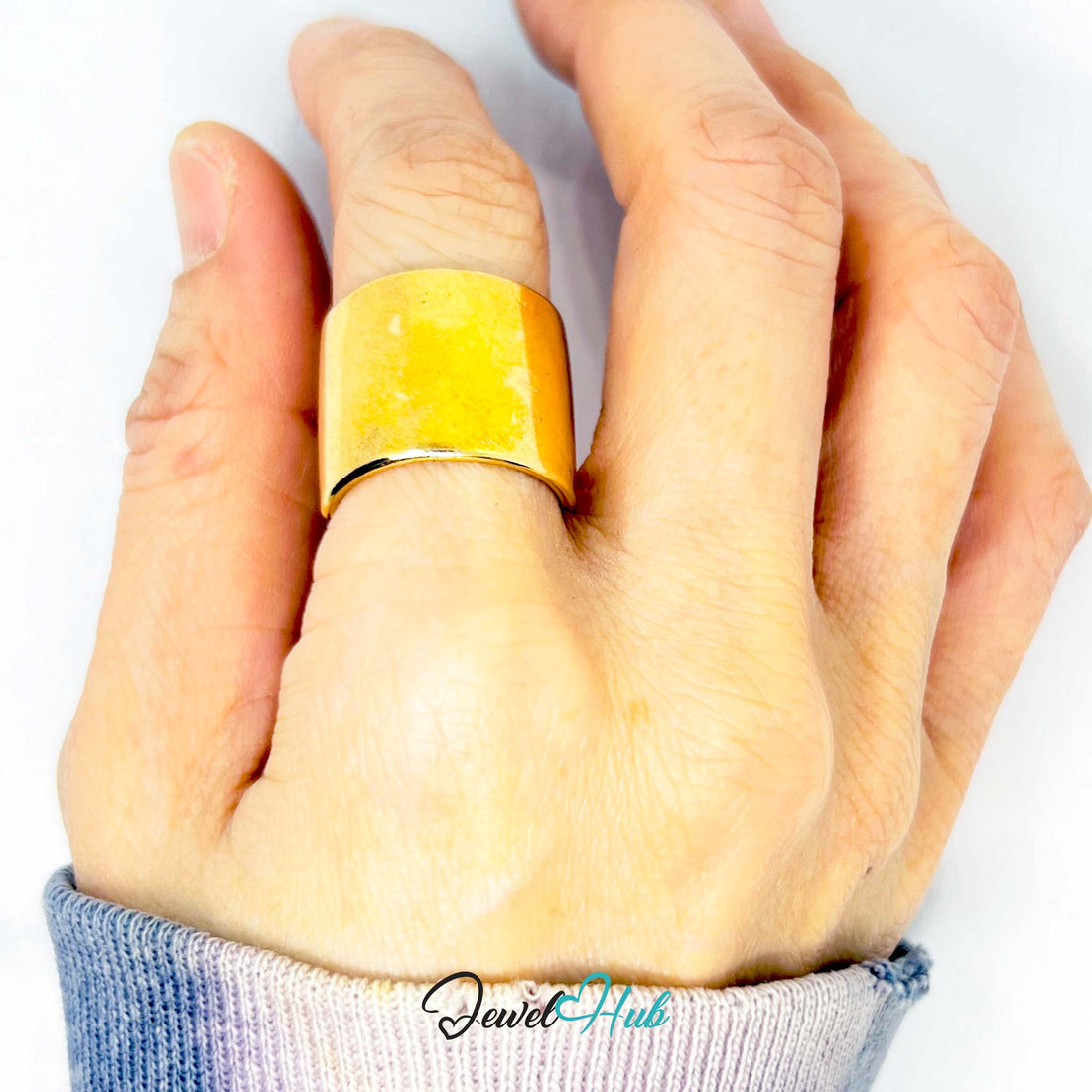 Asymmetrical Wide Gold-Plated Zinc Ring – Sculptural Band