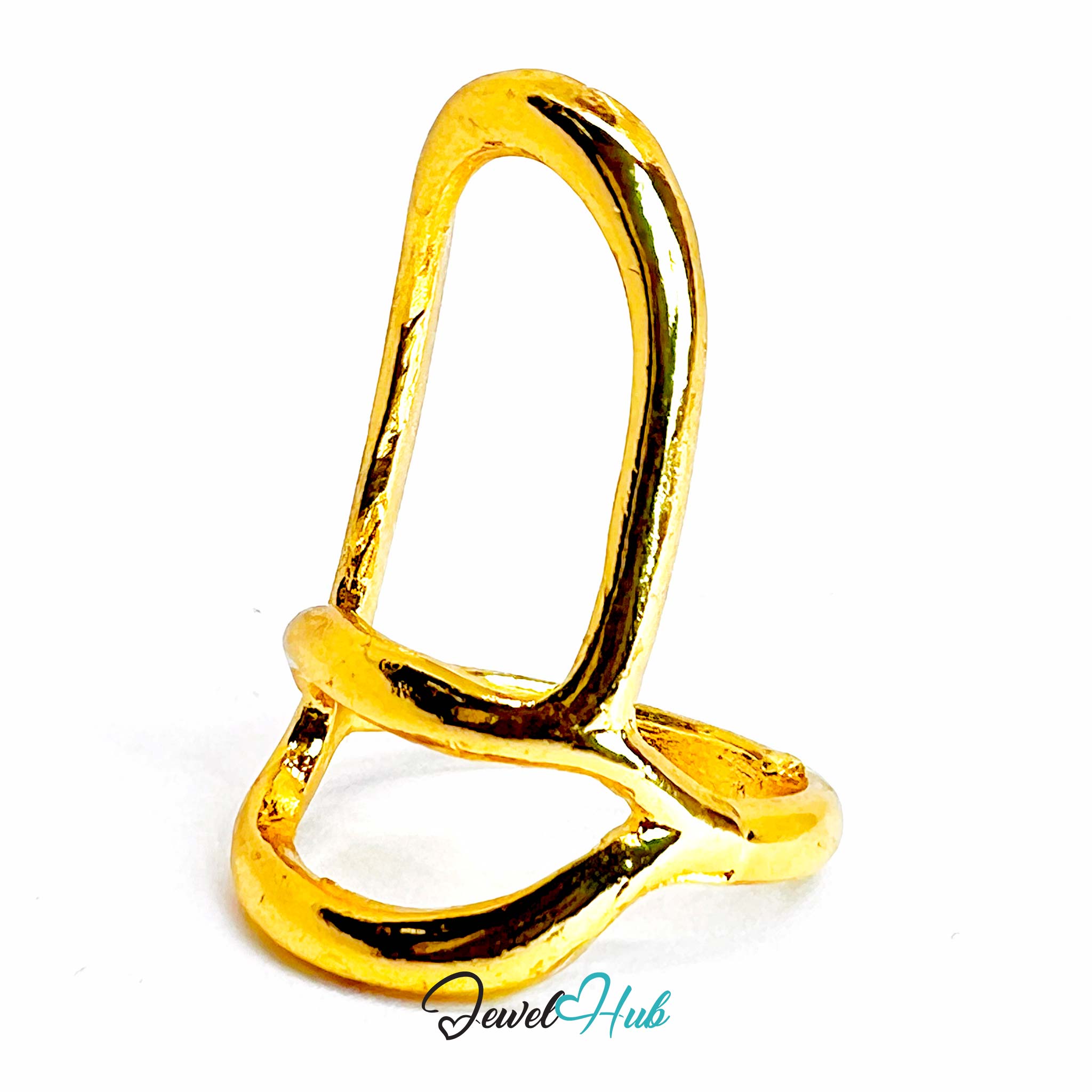 Twisted Loop Gold-Plated Zinc Ring – Sculptural Abstract Band