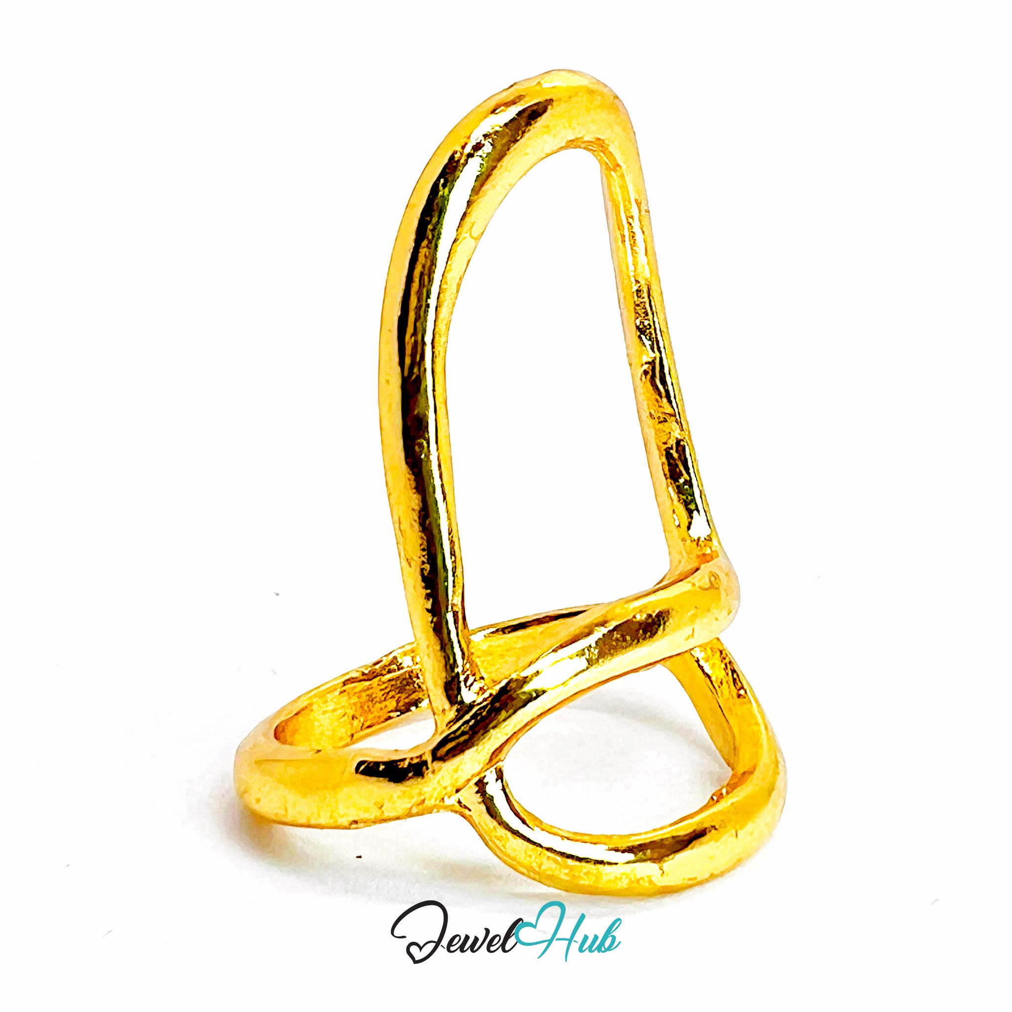 Twisted Loop Gold-Plated Zinc Ring – Sculptural Abstract Band