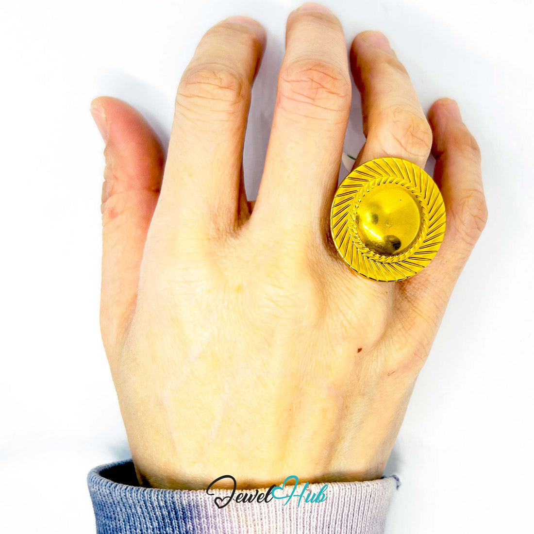 Gold-Plated Radiant Dome Zinc Alloy Ring – Adjustable Statement Design | Size J–L