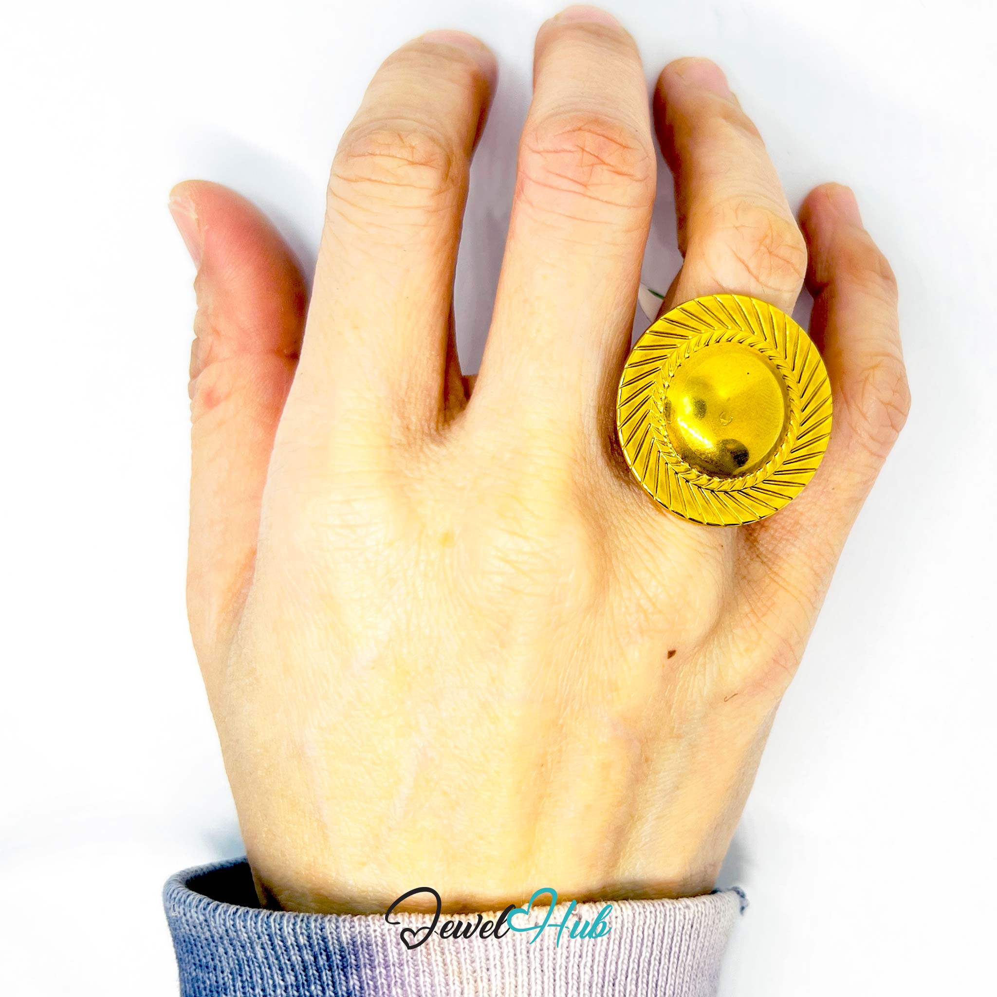 Gold-Plated Radiant Dome Zinc Alloy Ring – Adjustable Statement Design | Size J–L