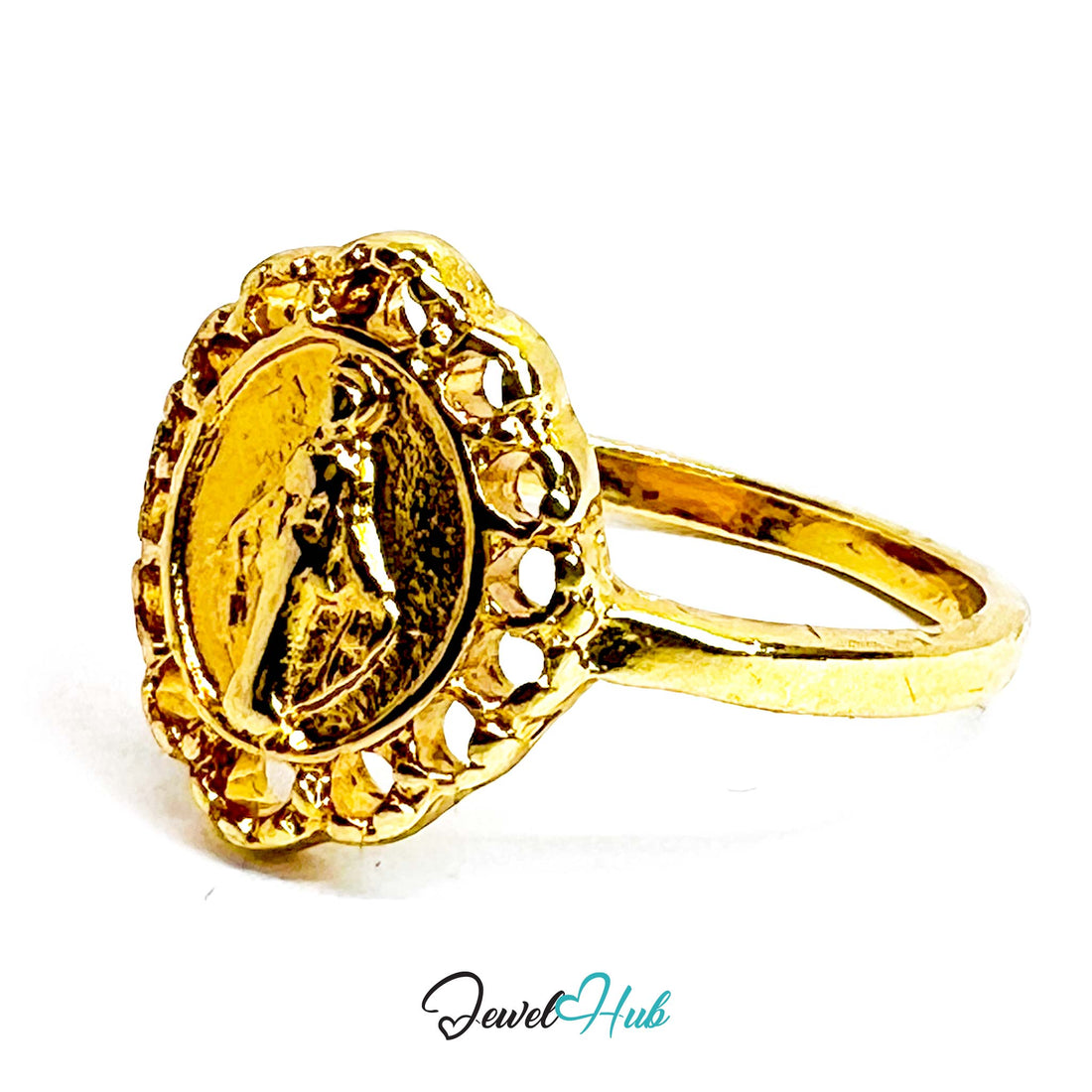 Sacred Mary Gold - Plated Ring – Filigree Ornate Spiritual Frame - JewelHub.co.uk