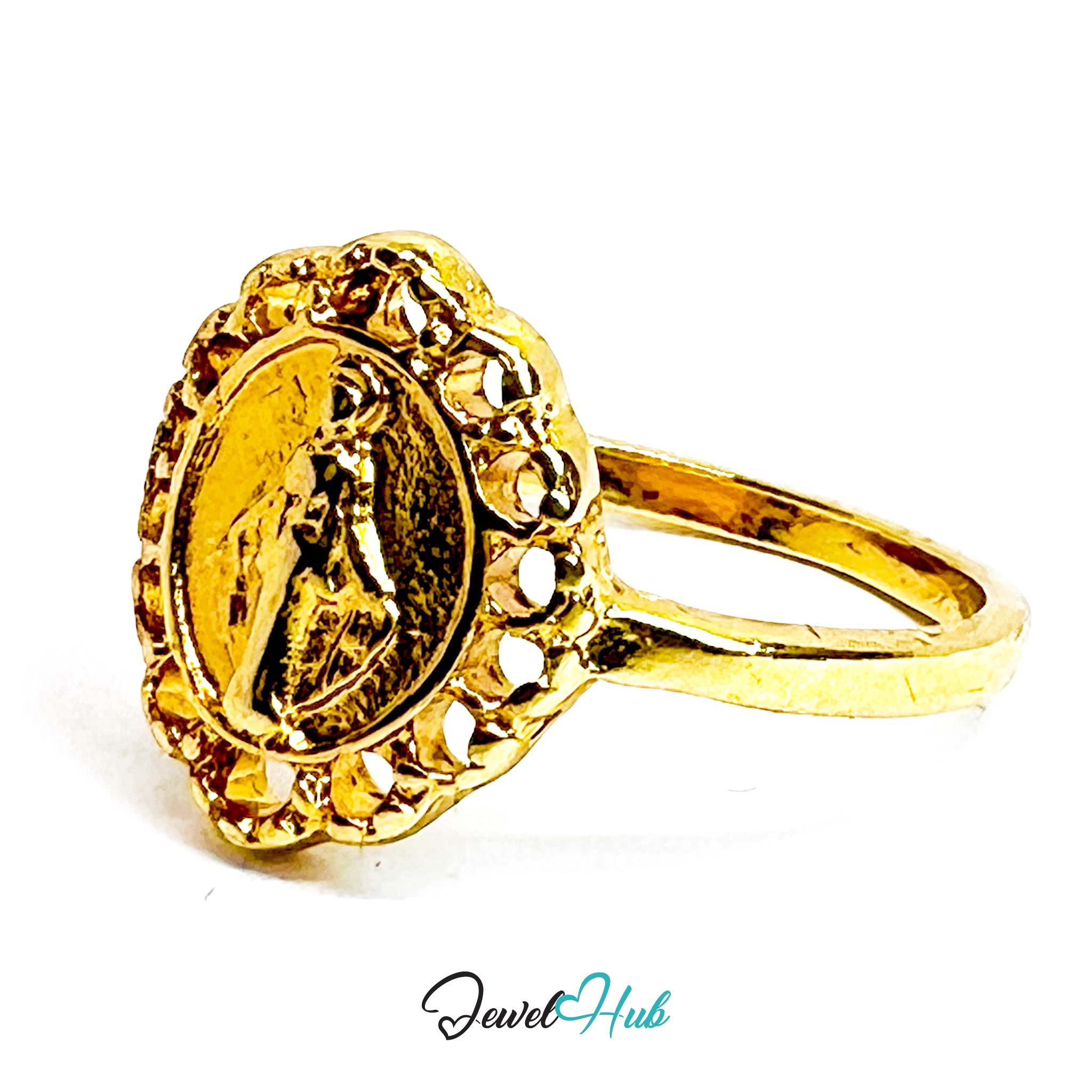 Sacred Mary Gold-Plated Ring – Filigree Ornate Spiritual Frame