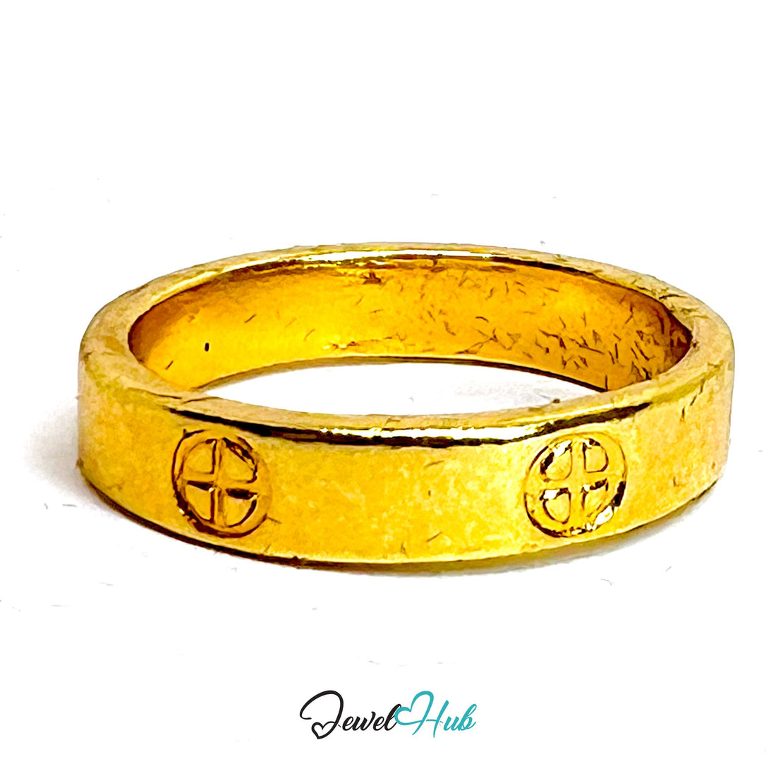 Textured Cross Gold - Plated Ring – Hammered Wide Band Statement - JewelHub.co.uk