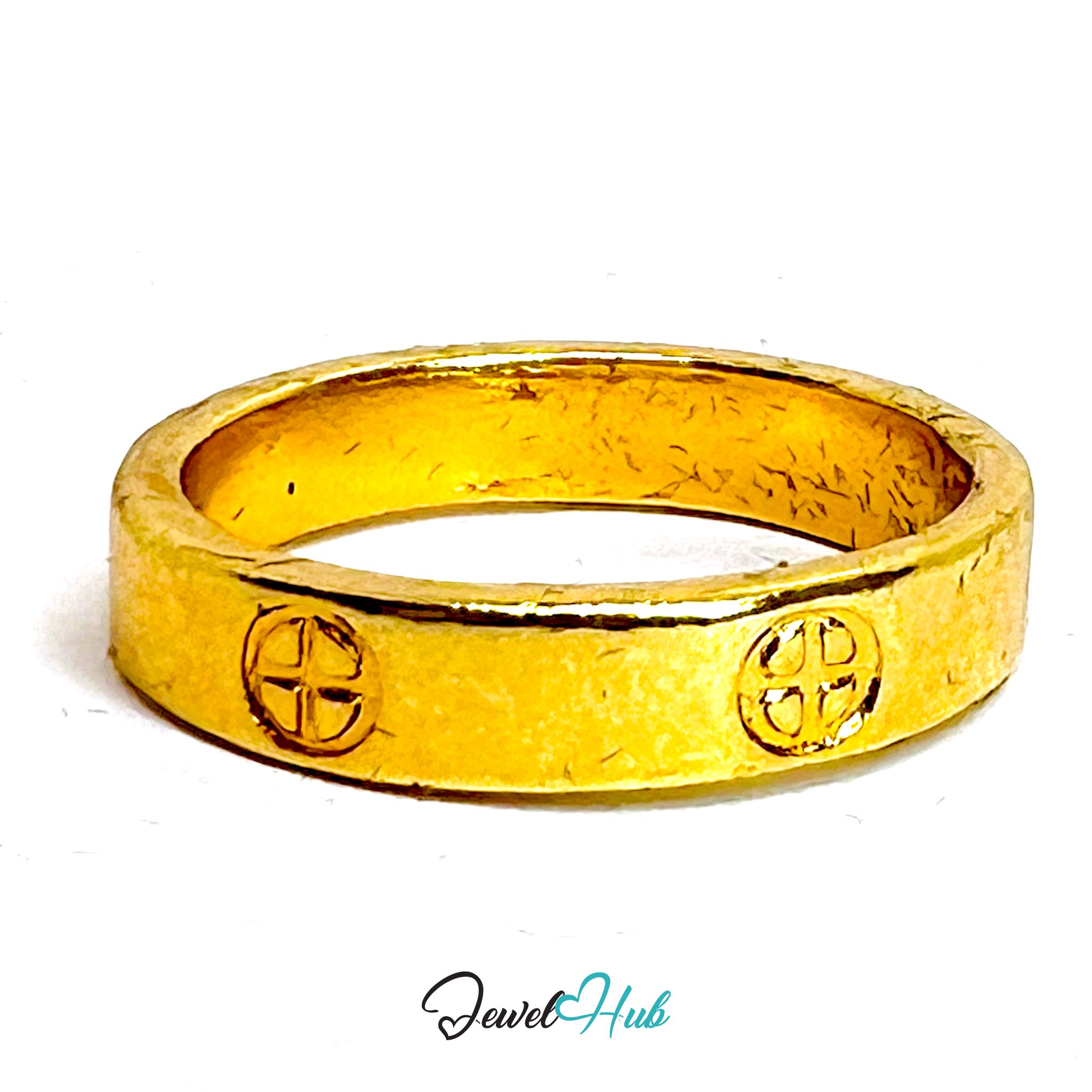 Textured Cross Gold-Plated Ring – Hammered Wide Band Statement