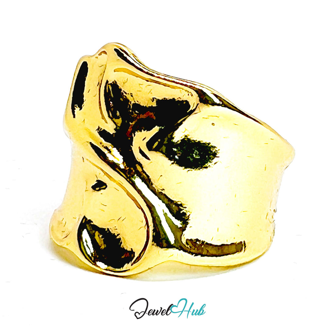 Draped Gold - Plated Ring – Chunky Crumpled Sculptural Statement - JewelHub.co.uk