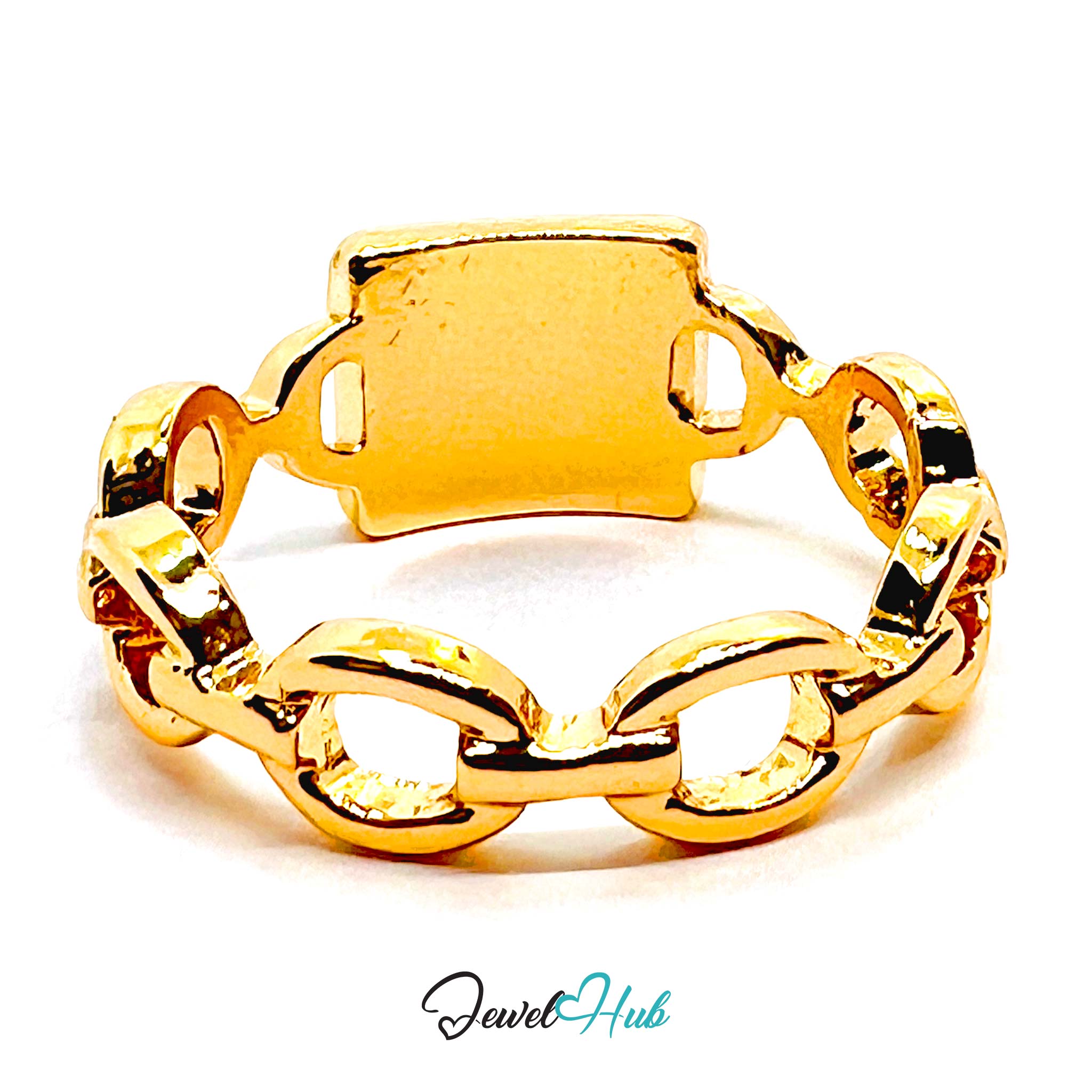 Black Signet Chain Gold Ring – Rectangle Statement Ornate Band