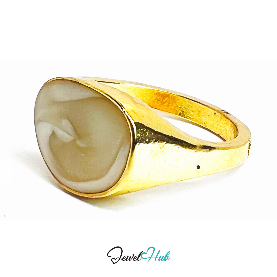 White Resin Opal Gold Ring – Oval Statement Sculptural Setting - JewelHub.co.uk