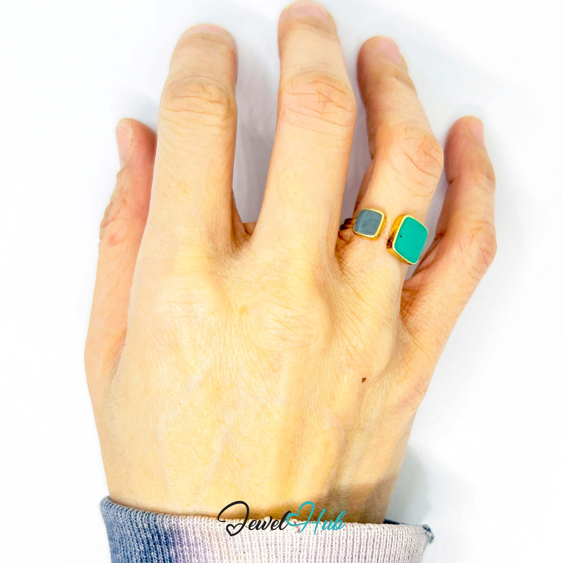 Resin Stone Gold Ring – Oval Gemstone Statement Sculptural Band - JewelHub.co.uk