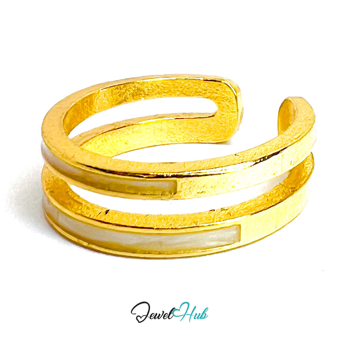 Gold - Plated Zinc Alloy Ring | Twin Resin Line | Open N - O | 2.35g - JewelHub.co.uk