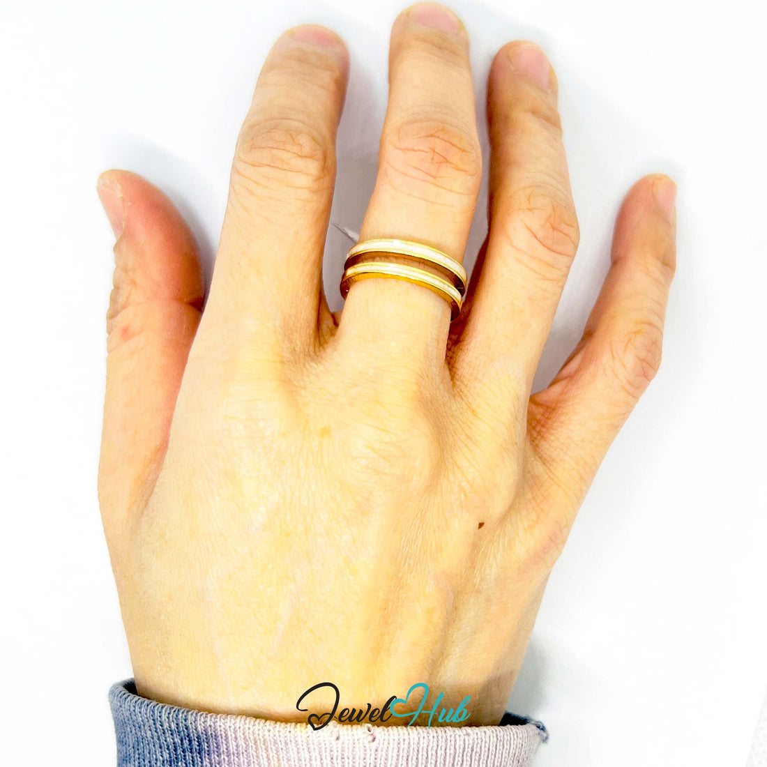 Gold - Plated Zinc Alloy Ring | Twin Resin Line | Open N - O | 2.35g - JewelHub.co.uk