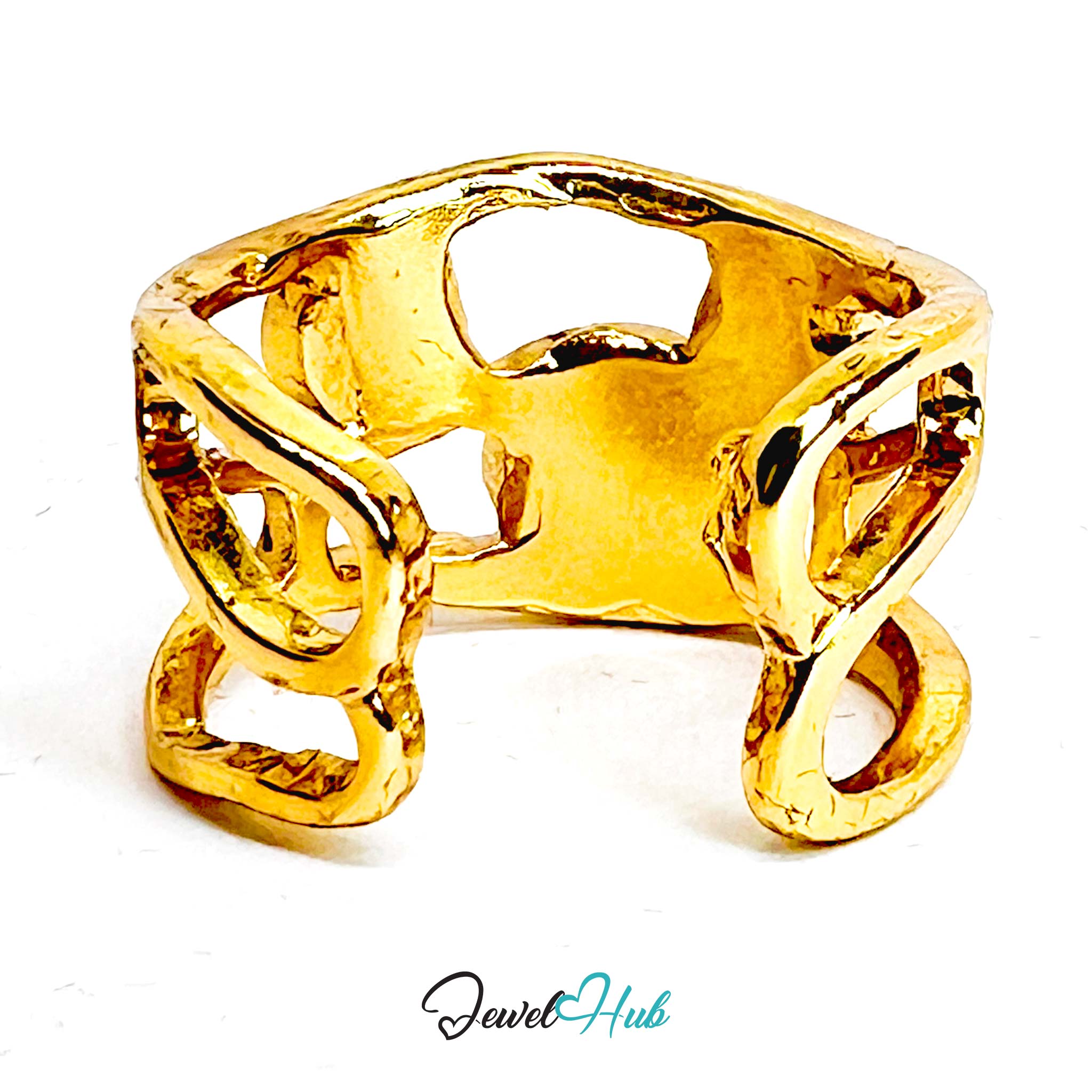 Green Gem Crown Gold Ring – Triple Stone Openwork Statement M-O