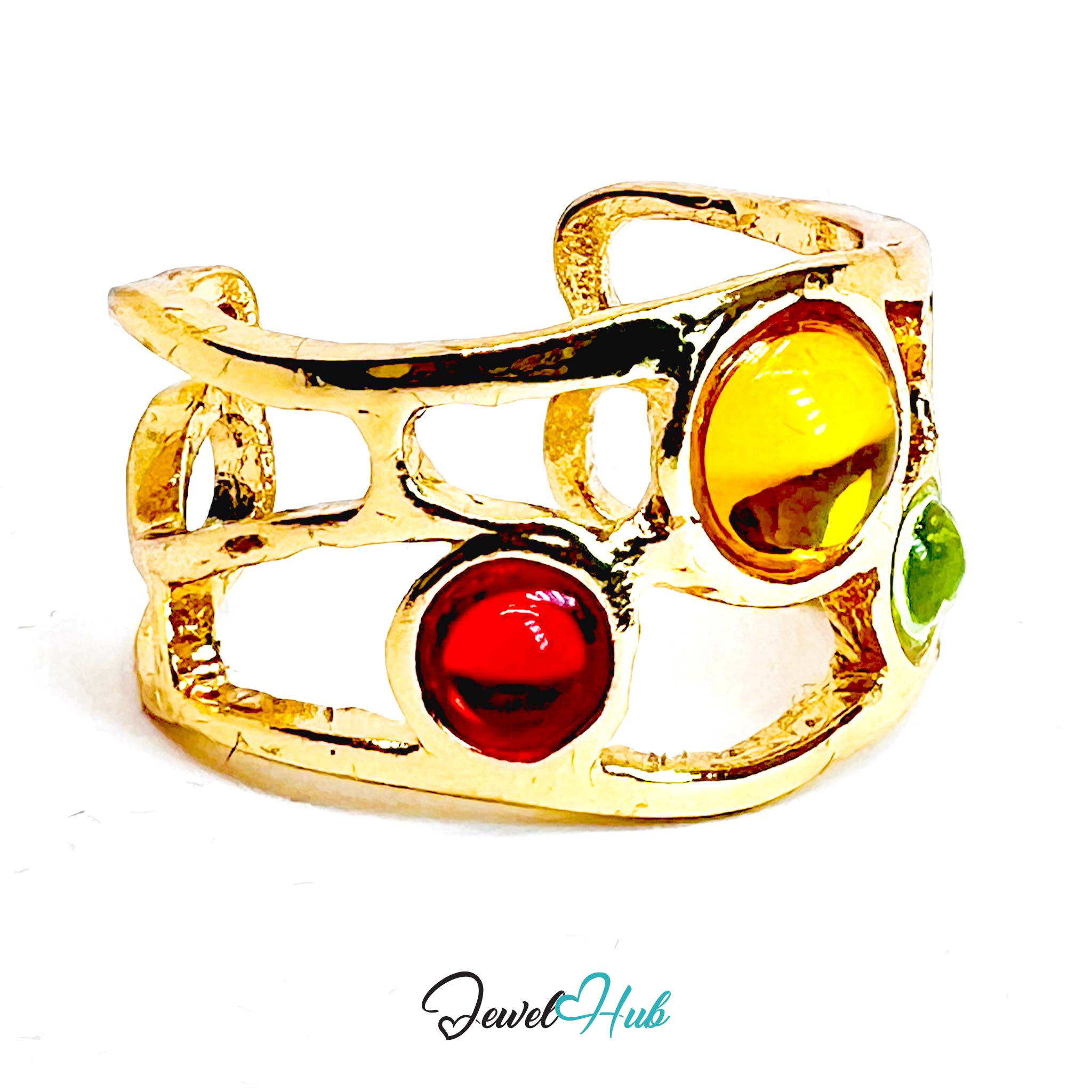 Gold-Plated Ember Crown Ring – Adjustable M–O | Warm-Toned Resin Gems in Sculptural Elegance