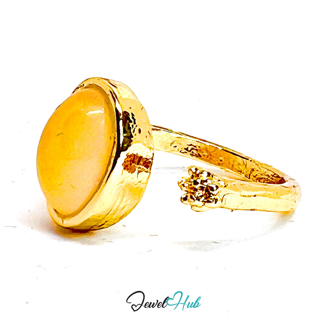 Gold - Plated Amber Yellow Resin Ring – Open - End J - K - L | 2 - 2.5g Minimalist - JewelHub.co.uk