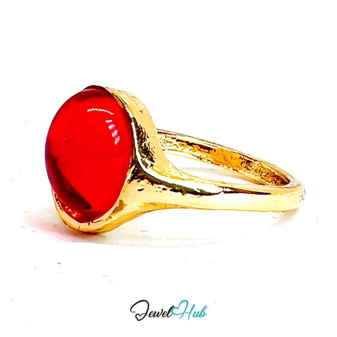 Gold - Plated Red Resin Ring – Open - End J - K - L | 2 - 2.5g Minimalist - JewelHub.co.uk