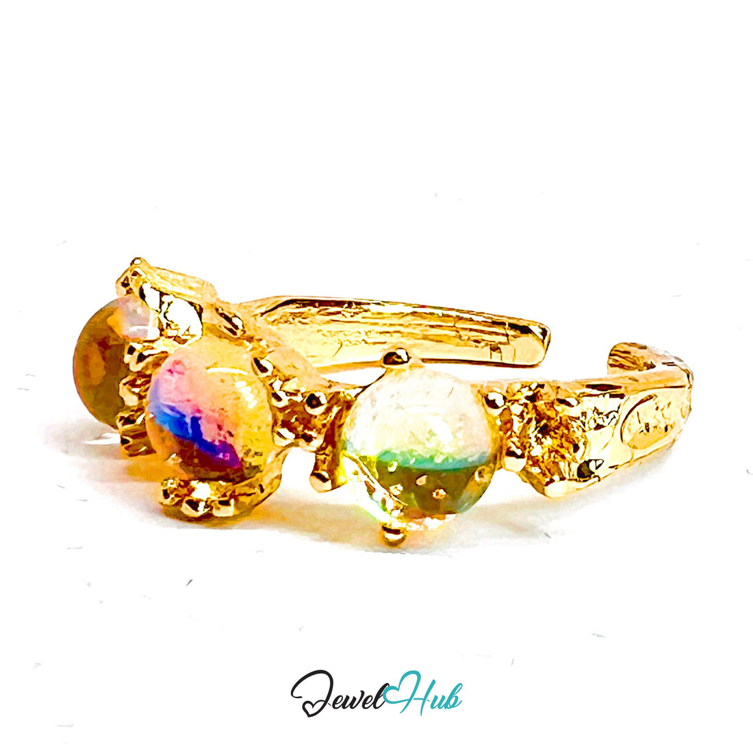 Gold - Plated AB Resin Ring – Open - End M - N | 2.40g Iridescent Minimalist - JewelHub.co.uk