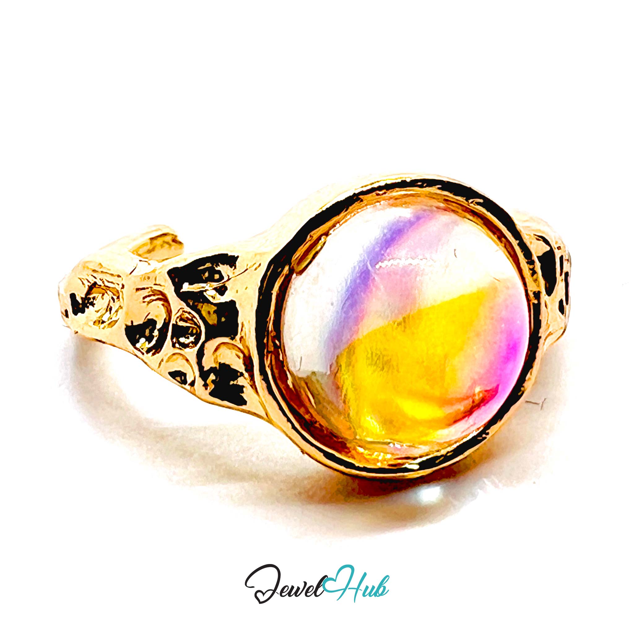 Gold-Plated AB Resin Pinky Ring – Size I | 1.80g Iridescent Minimalist