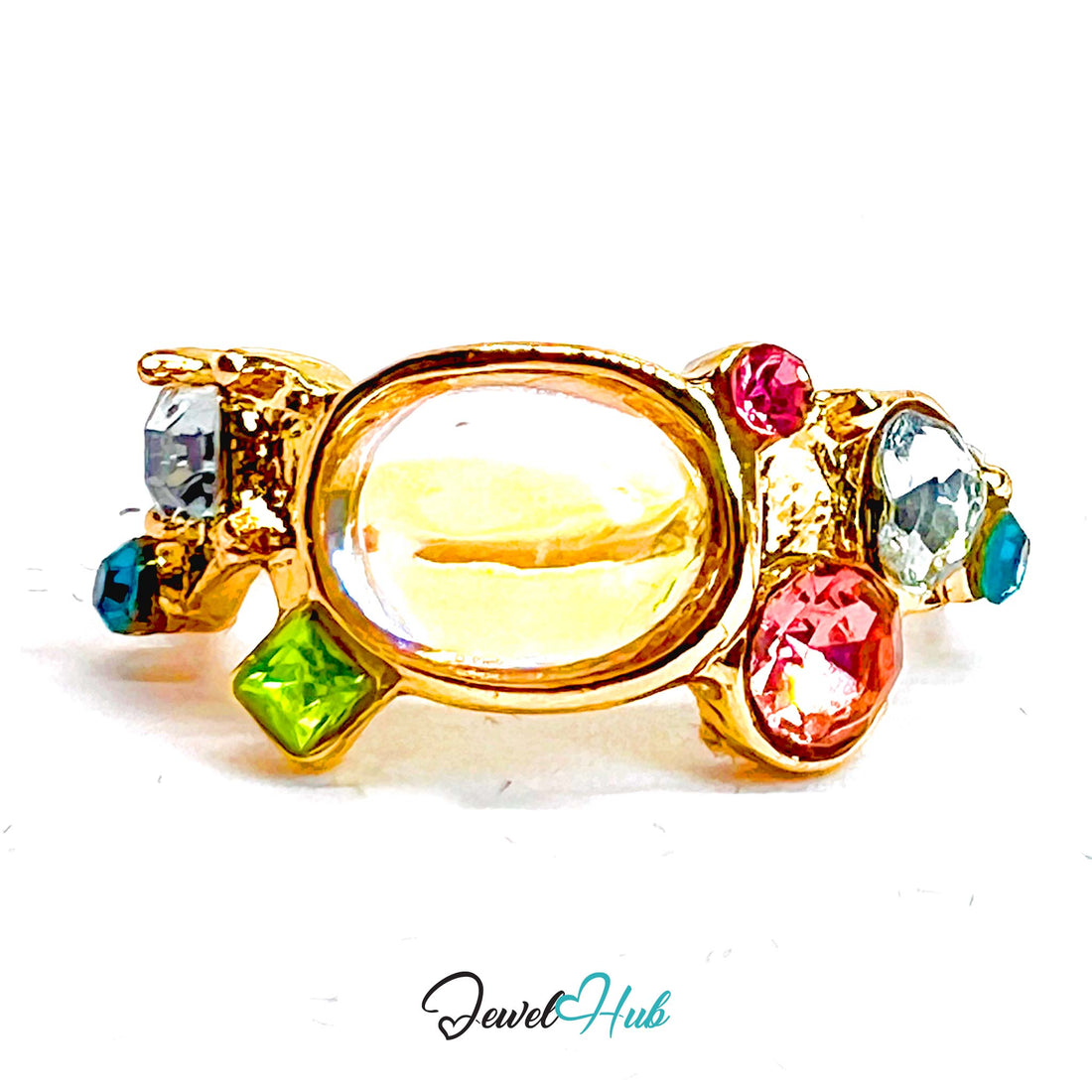 Gold - Plated Multicolour Ring – Open - End J - K | 2.65g AB Resin Playful - JewelHub.co.uk