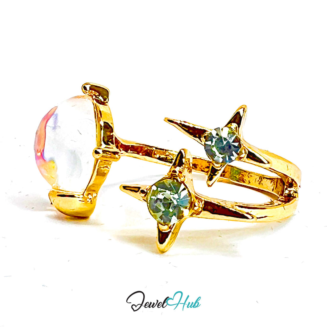 Gold - Plated Abstract Ring - Resin & Synthetic Diamond in Sculptural Elegance - JewelHub.co.uk
