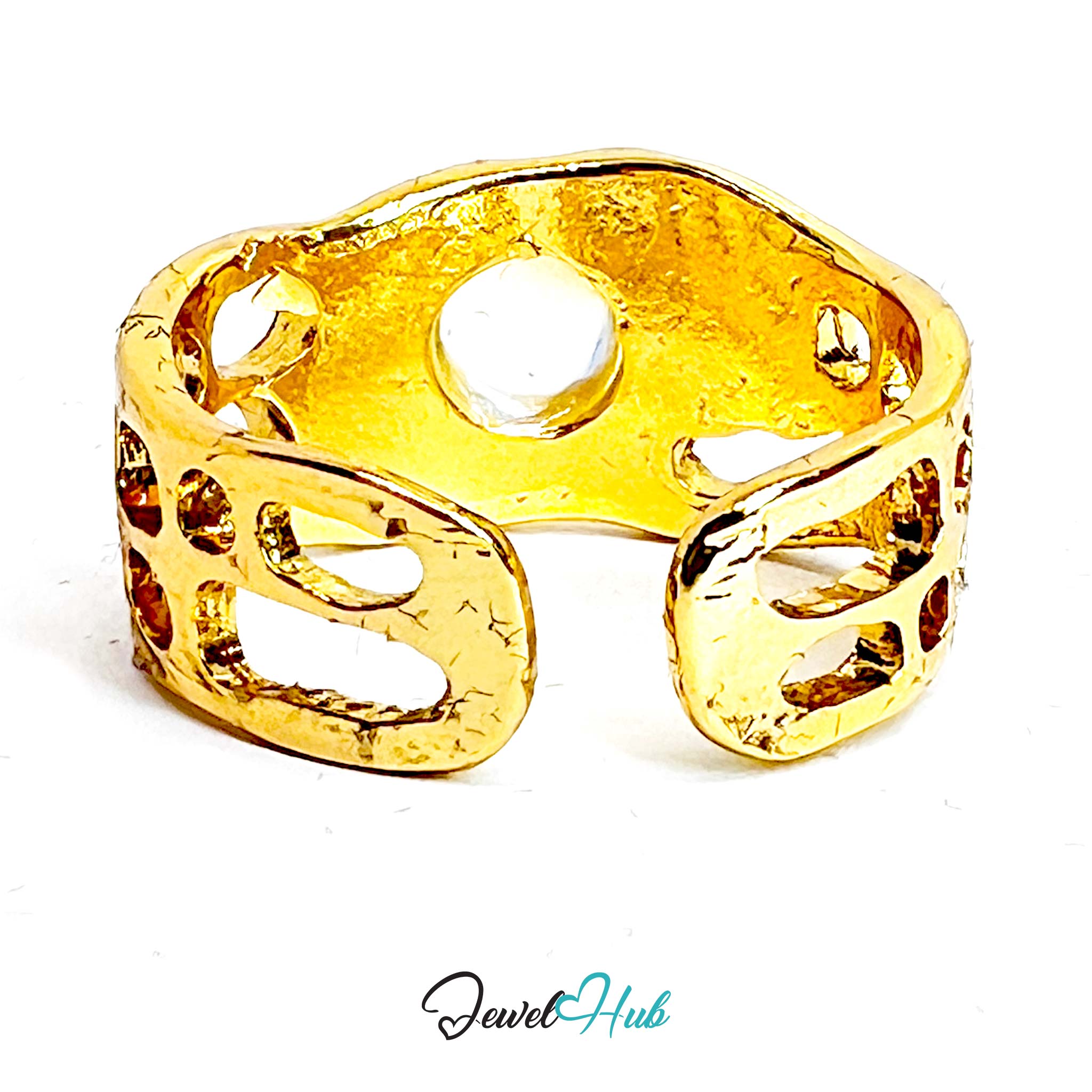 Gold-Plated Amber Resin Ring – Open-End R-S | 3.8g Geometric Cutout Band
