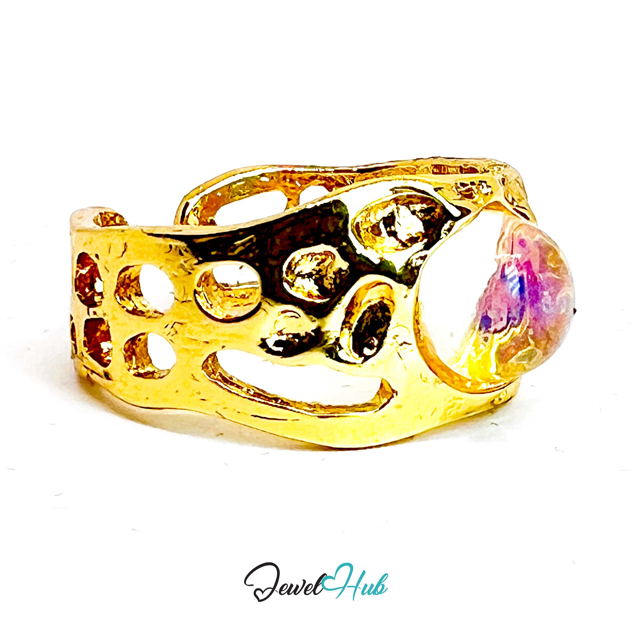 Gold-Plated Amber Resin Ring – Open-End R-S | 3.8g Geometric Cutout Band