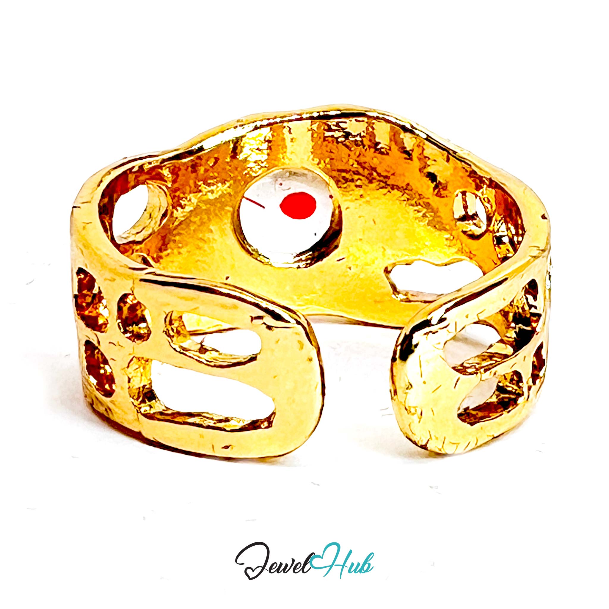 Gold-Plated Red Resin Ring – Open-End R-S | 4.00g Bold Sculptural Band