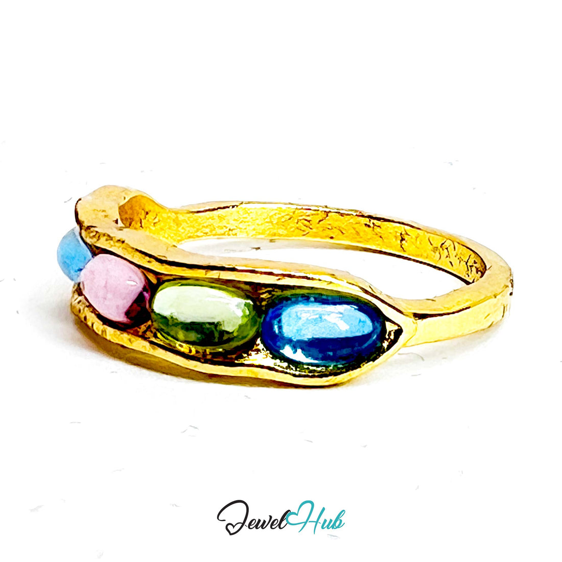 Gold - Plated Zinc Alloy Ring | Colorful Resin Gems | UK O | 1.76g - JewelHub.co.uk