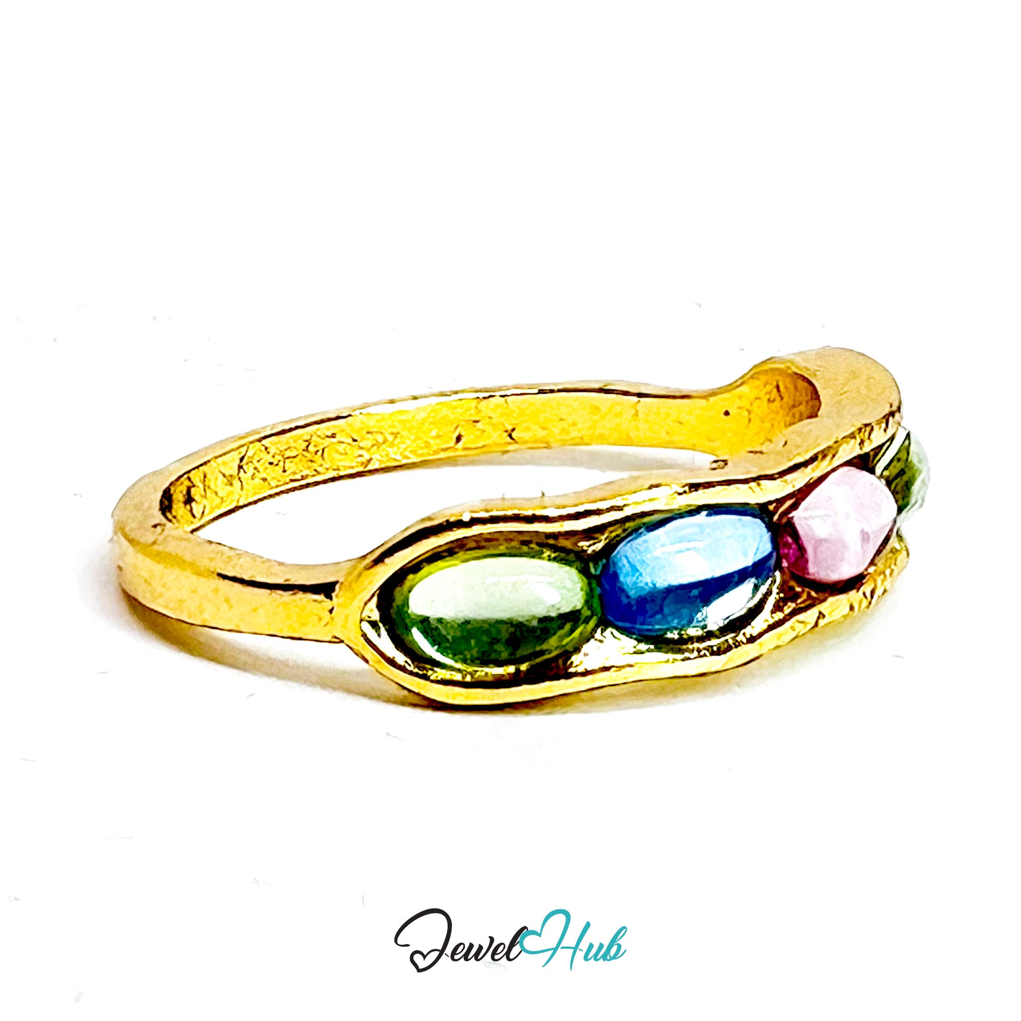 Gold-Plated Zinc Alloy Ring | Colorful Resin Gems | UK O | 1.76g