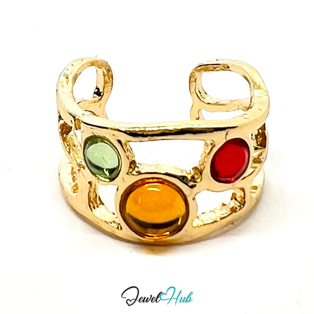 Gold-Plated Ember Crown Ring – Adjustable M–O | Warm-Toned Resin Gems in Sculptural Elegance CA
