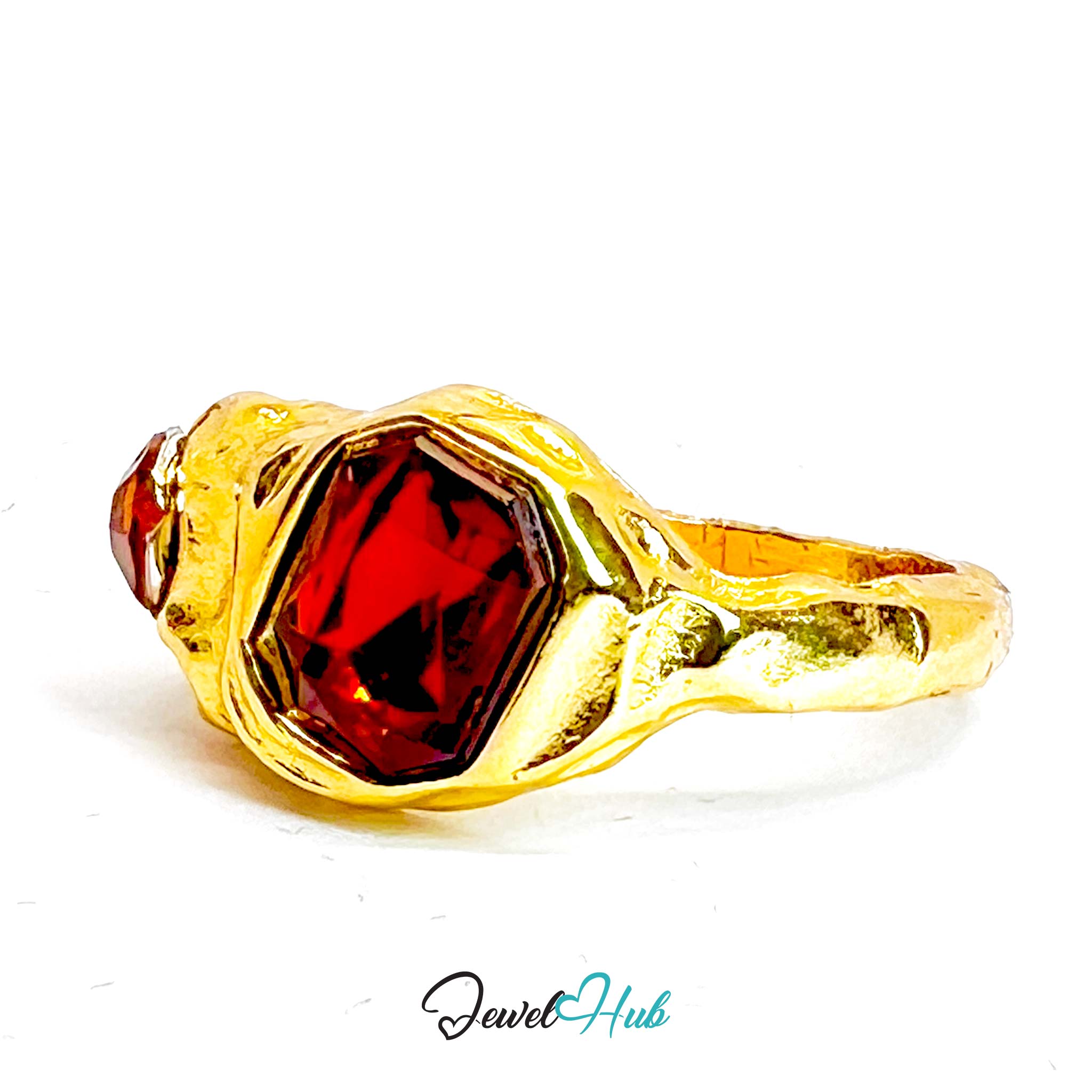 Gold-Plated Zinc Alloy Ring | Dual Brown Gems | UK N-O | 3.8g