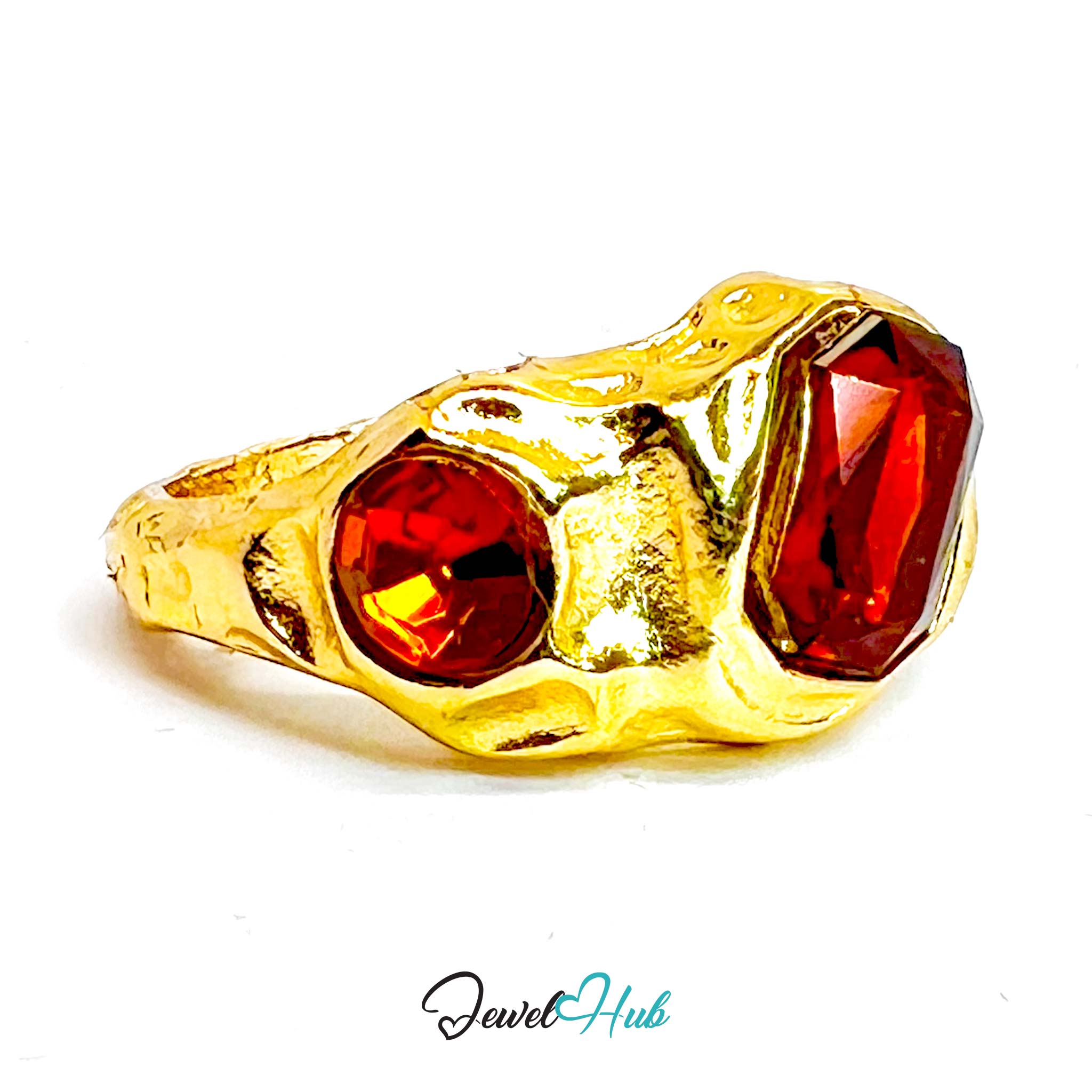 Gold-Plated Zinc Alloy Ring | Dual Brown Gems | UK N-O | 3.8g