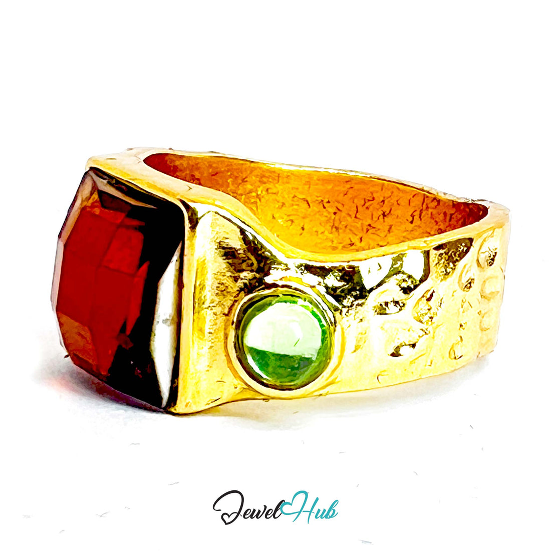Gold - Plated Zinc Alloy Ring | Brown Gem & Resin | UK P | 4.8g - JewelHub.co.uk