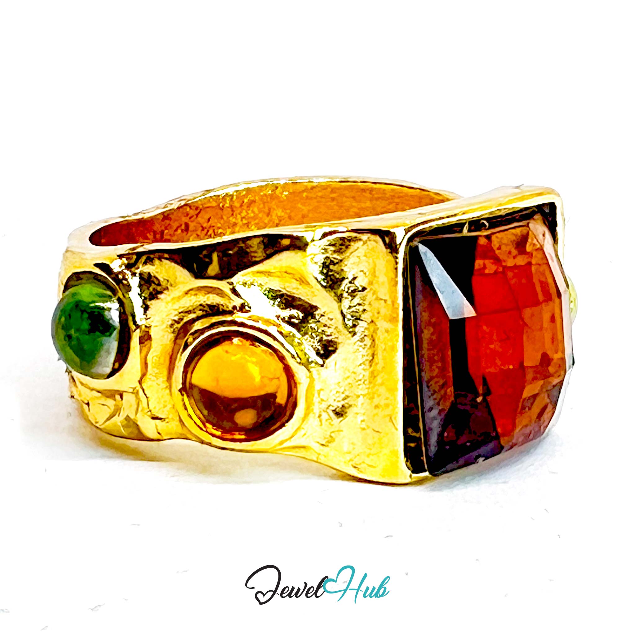 Gold-Plated Zinc Alloy Ring | Brown Gem & Resin | UK P | 4.8g