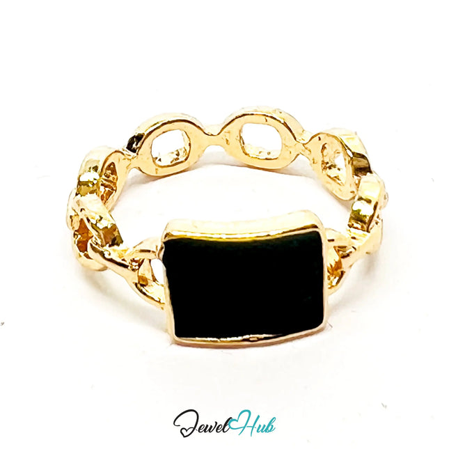 Gold-Plated Chain Ring with Black Resin – Size Q | 2.28g Bold Link Style in Zinc Alloy CA