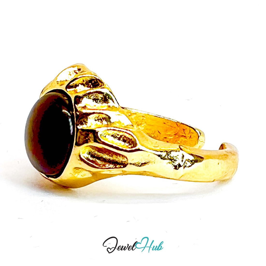 Gold - Plated Zinc Alloy Ring | Resin Gem | Open Band K - L | 3.1g - JewelHub.co.uk