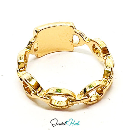 Gold-Plated Chain Ring with Black Resin – Size Q | 2.28g Bold Link Style in Zinc Alloy CA