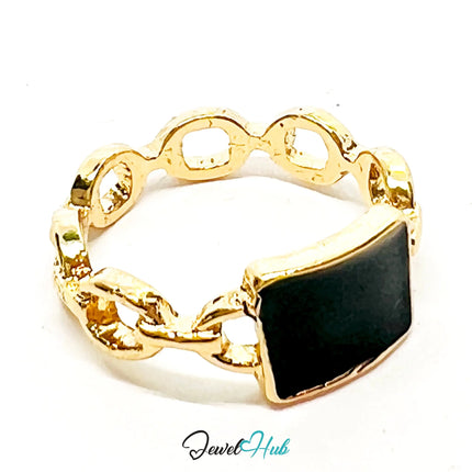 Gold-Plated Chain Ring with Black Resin – Size Q | 2.28g Bold Link Style in Zinc Alloy CA