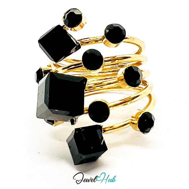 Gold-Plated Universe Ring – Fixed Size M | 8.63g Geometric Resin Gems in Cosmic Orbit CA