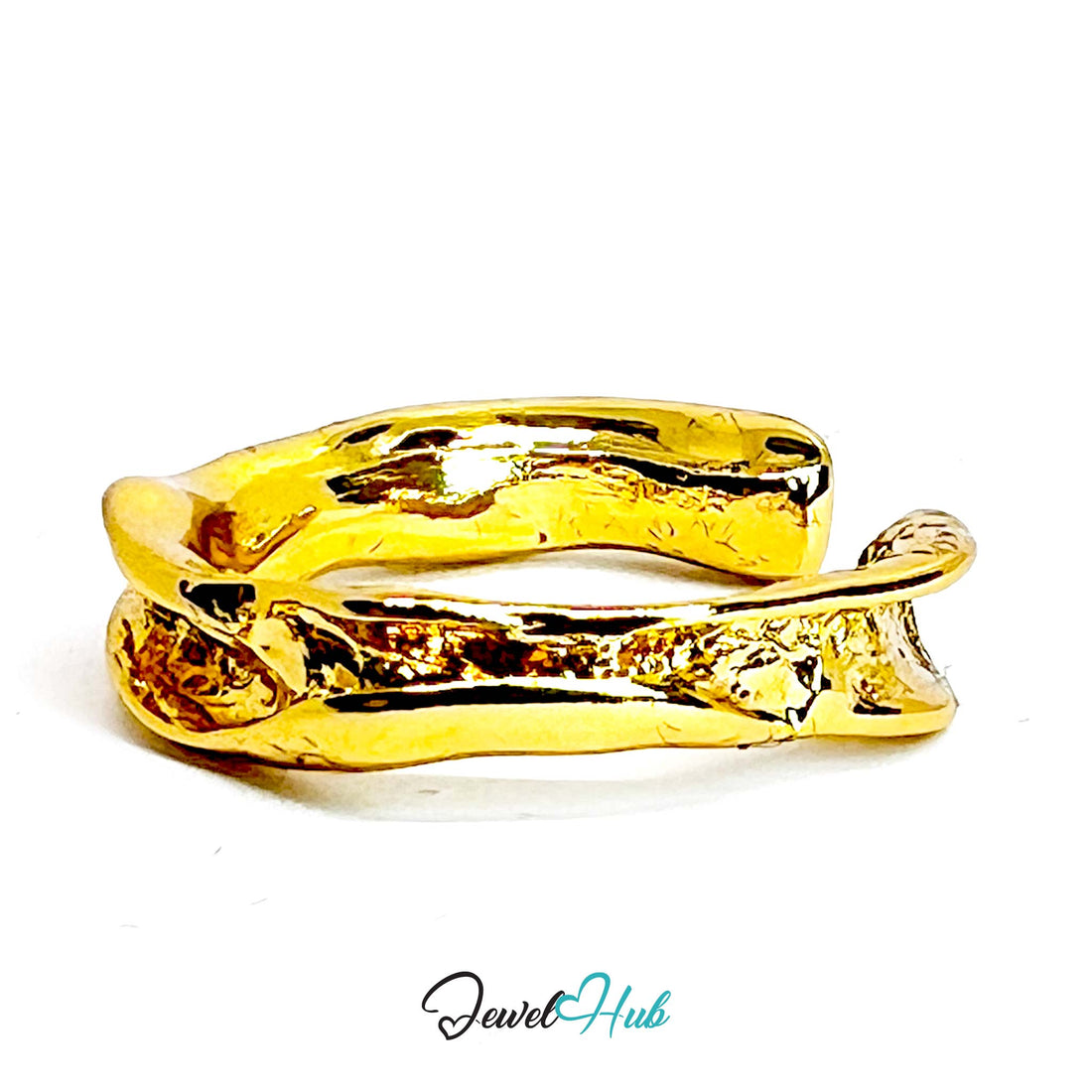 Gold - Plated Zinc Alloy Ring | Ripped Open Band | Size L - M | 2.45g Raw - JewelHub.co.uk