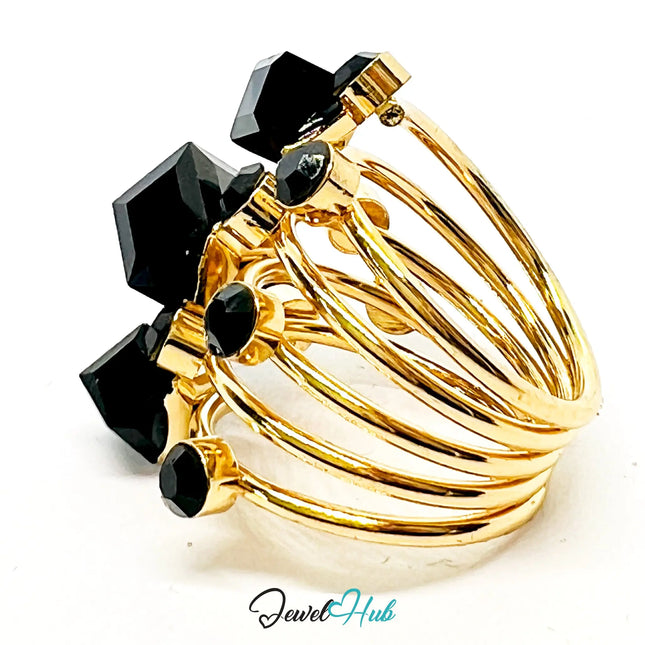 Gold-Plated Universe Ring – Fixed Size M | 8.63g Geometric Resin Gems in Cosmic Orbit CA