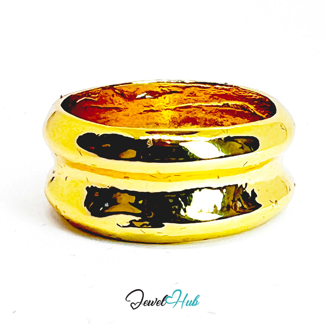 Gold - Plated Zinc Alloy Ring | Double Band | Fixed Size O | 4.4g Bold - JewelHub.co.uk