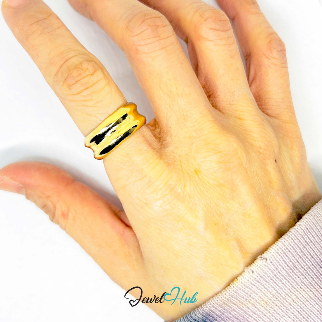 Gold - Plated Zinc Alloy Ring | Double Band | Fixed Size O | 4.4g Bold - JewelHub.co.uk