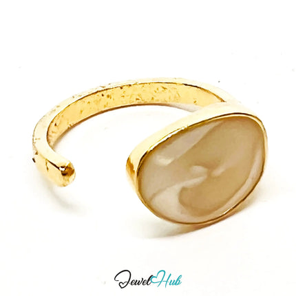 Gold-Plated Minimalist Ring – Fixed Size P | 2.9g White & Brown Resin Glow in Zinc Alloy CA