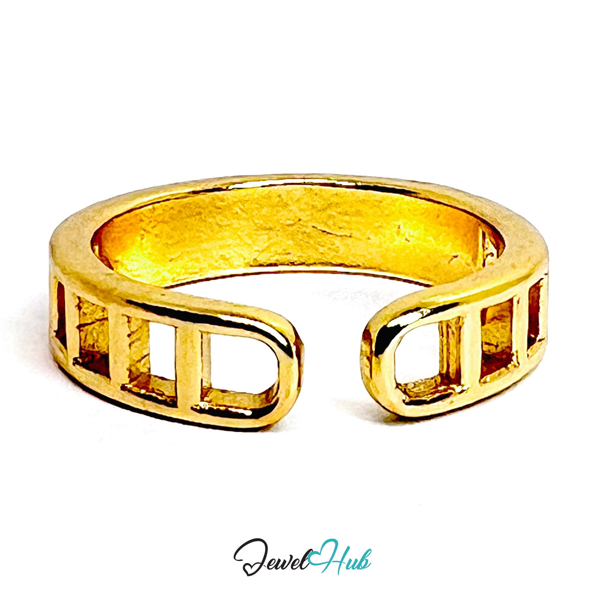 Gold-Plated Blue Resin Segment Ring – Adjustable Minimalist Sculptural Design