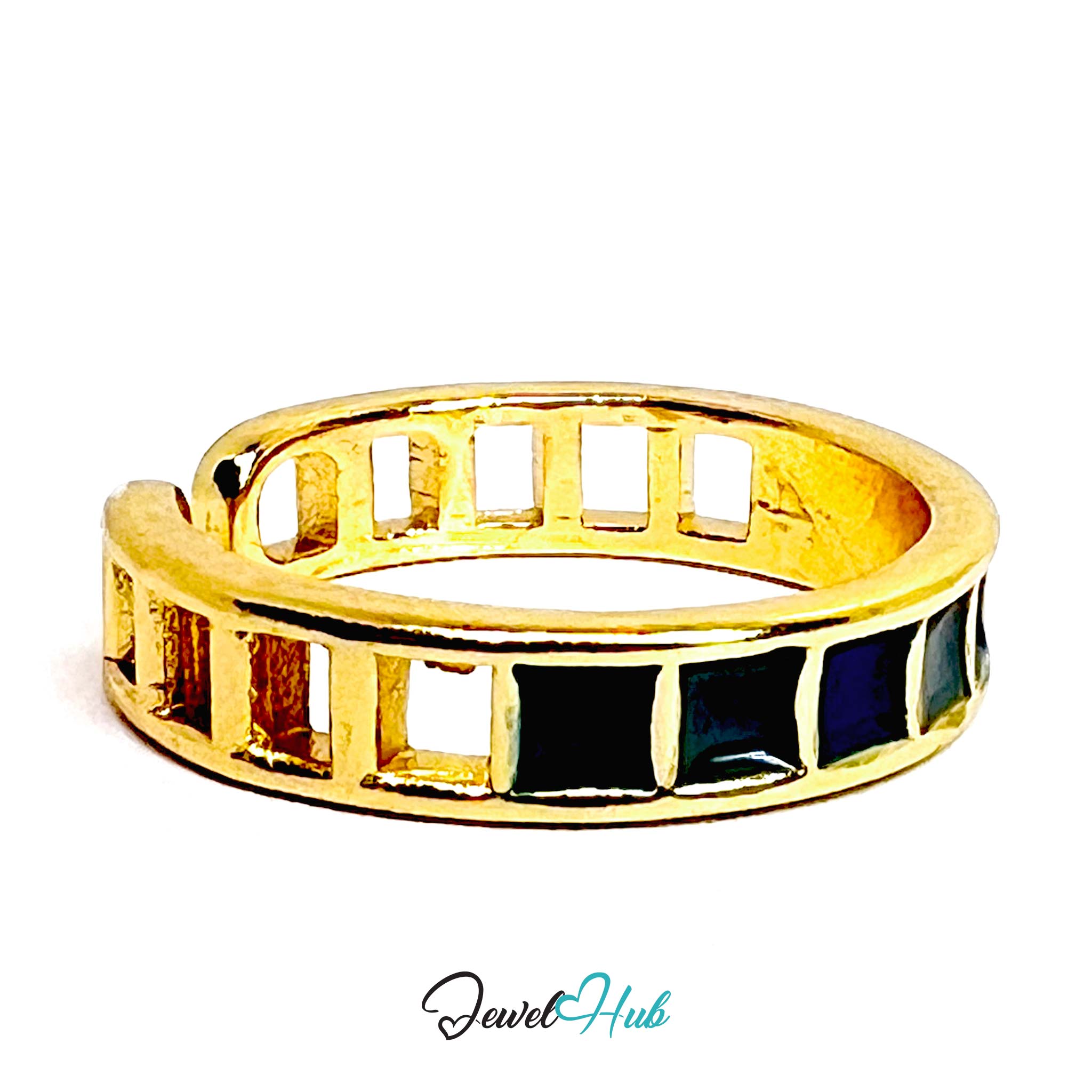 Gold-Plated Blue Resin Segment Ring – Adjustable Minimalist Sculptural Design