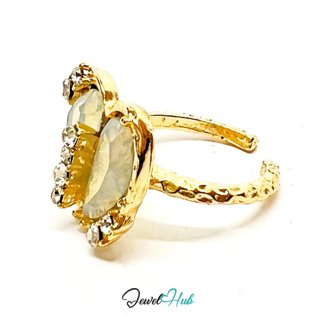Gold-Plated Sculptural Resin Ring – Fixed Size M | 3.9g Translucent Gem with Artistic Form CA