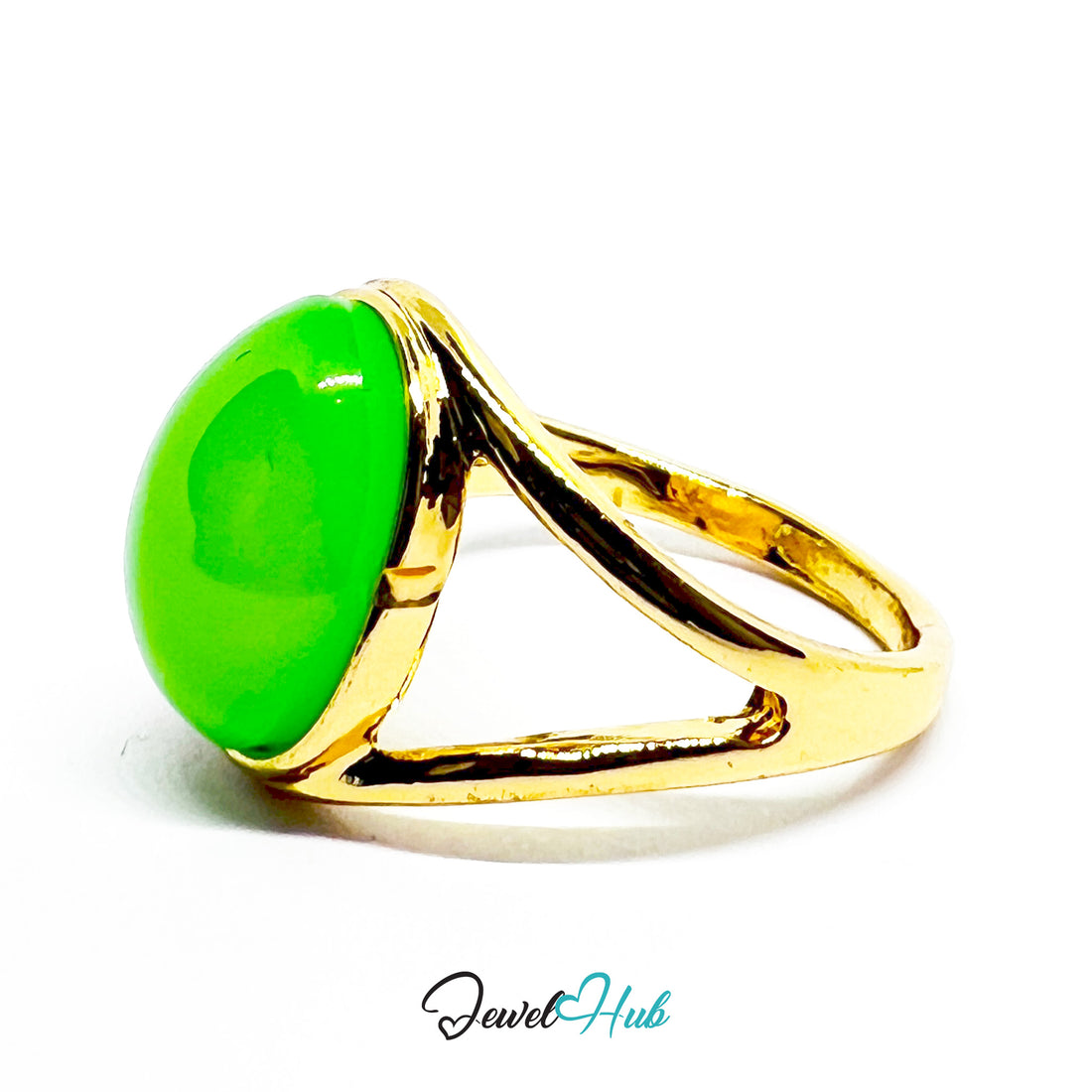 Zinc Alloy Gold-Plated Green Resin Oval Ring Minimal Design