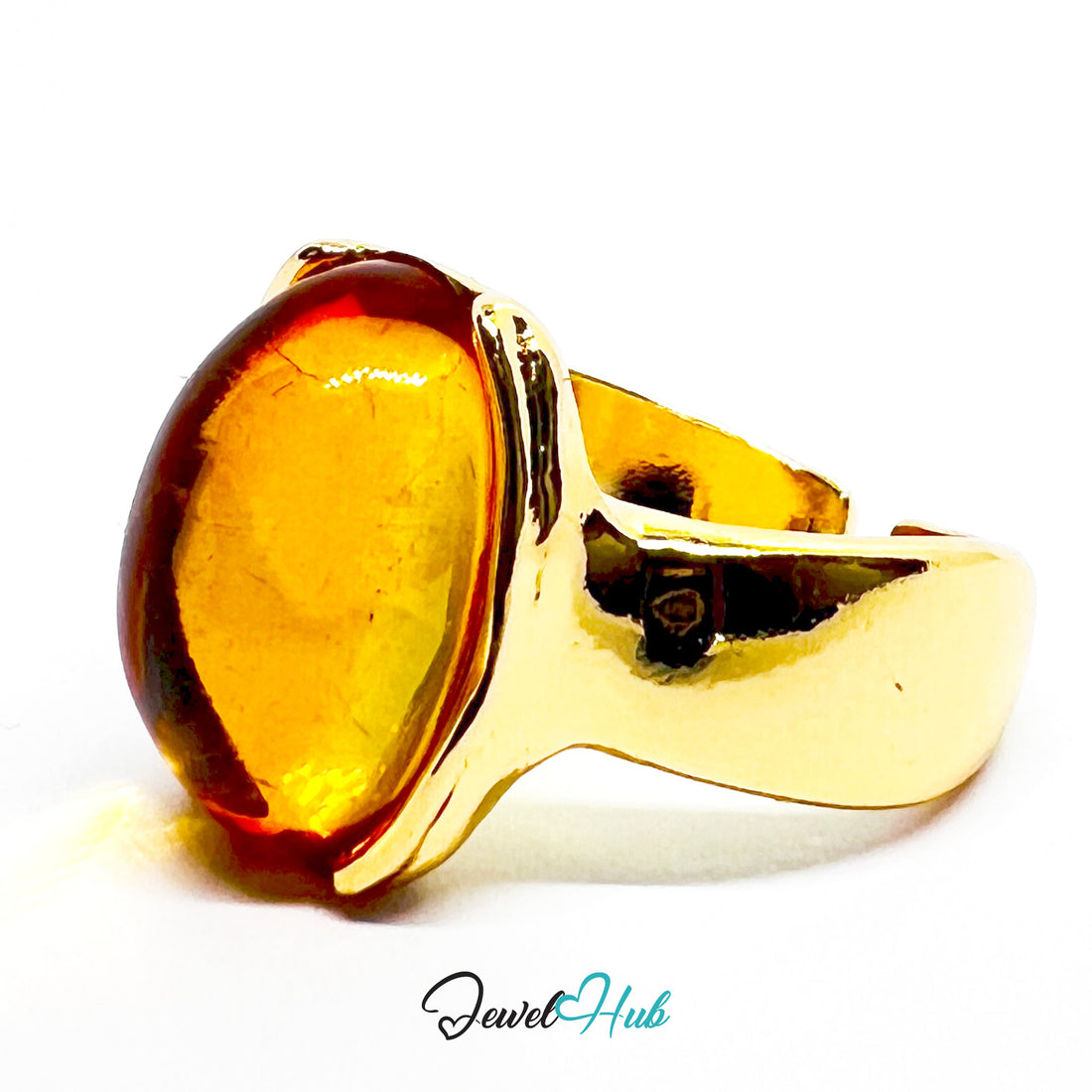 Zinc Alloy Gold-Plated Amber Resin Oval Ring Bold Vintage